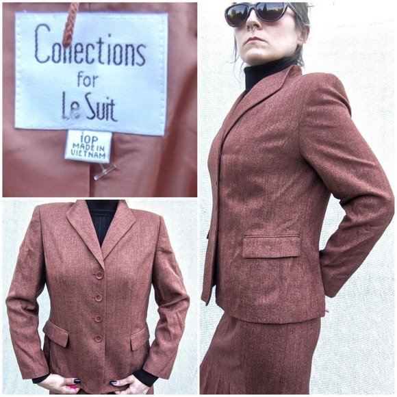 vintage 90s coord 2 piece blazer and skirt suit set collections for le suit 10p - Picture 3 of 4